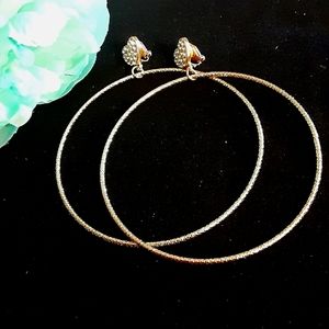 Heart Dangle Clip-On Hoop Earrings - Gold Tone
